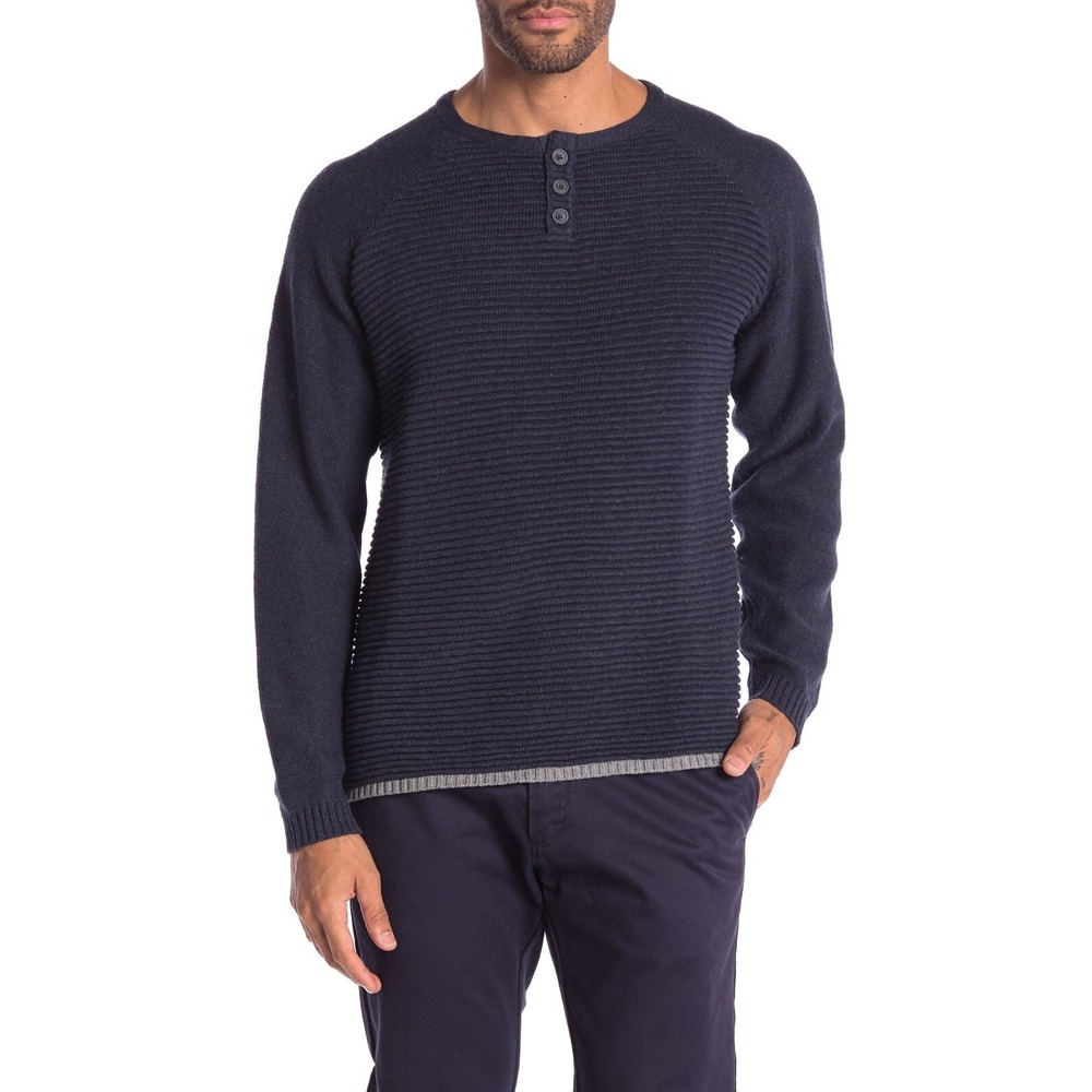 Weatherproof Vintage Men's Blue Ottoman Stitch Henley Sweater Size L $75